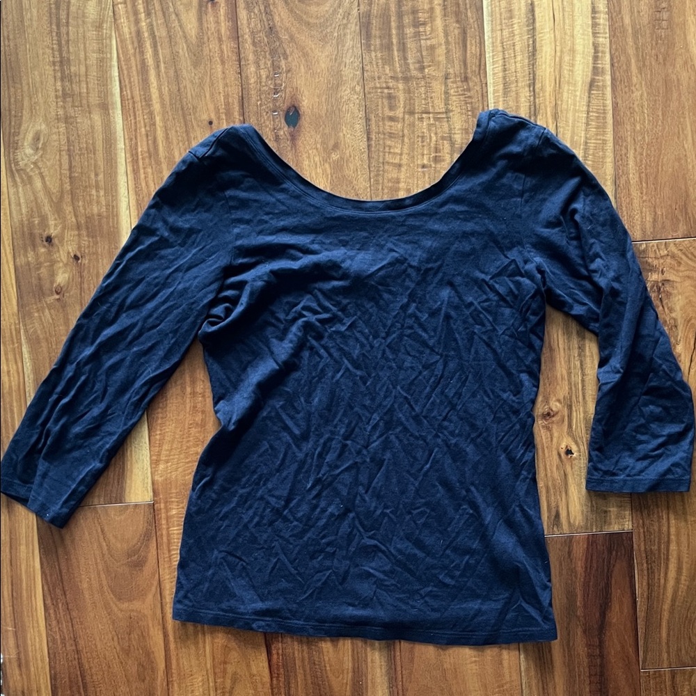 Women’s Navy Scoop Back 3/4 Sleeve Top